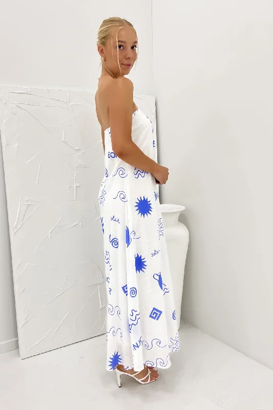 Sloane Maxi Dress White Blue Bonjour