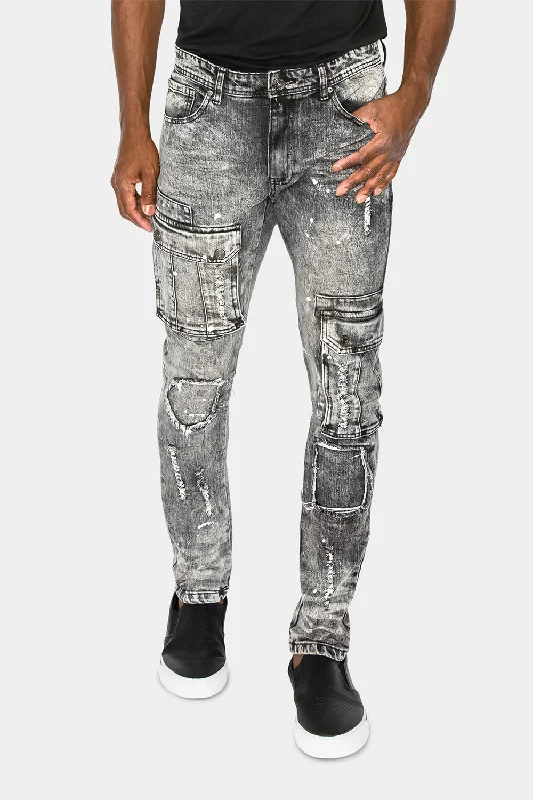 Two Tone Cargo Pocket Denim Jeans