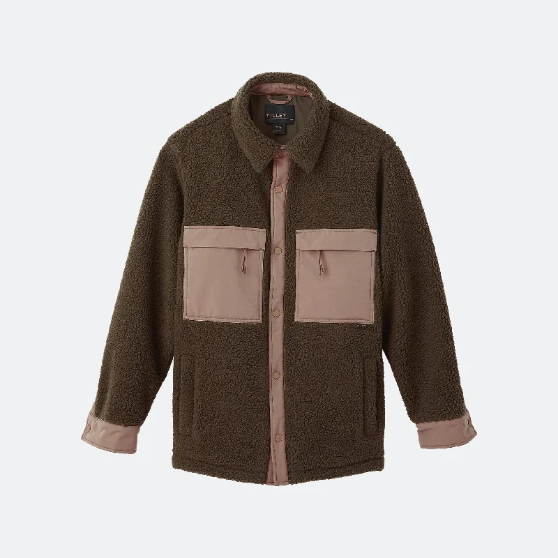 Two Tone Sherpa Jacket (Dark Khaki + Ochre)