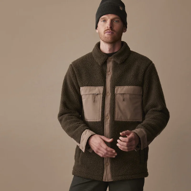 Two Tone Sherpa Jacket (Dark Khaki + Ochre)