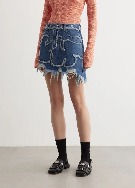 Miako Wave Denim Mini Skirt