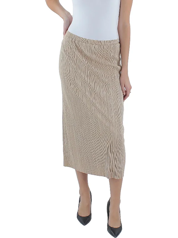 Womens Stretch Pu Pleated Skirt