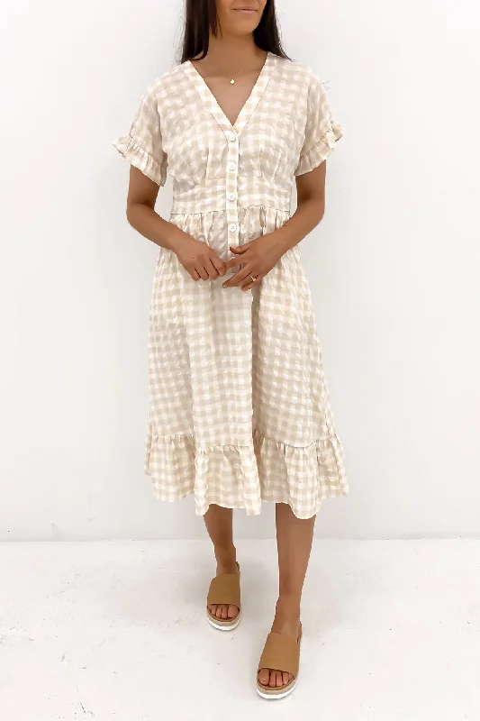 Wren Midi Dress Latte Gingham