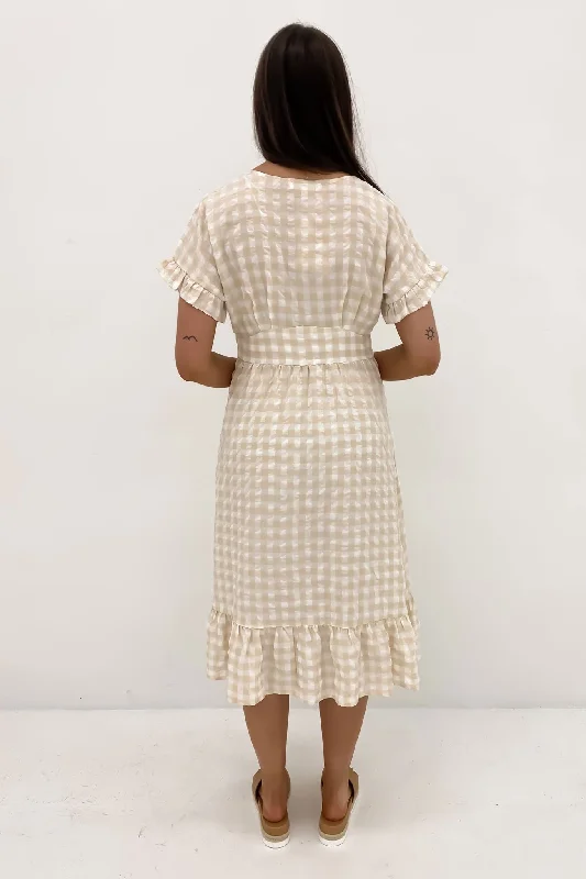 Wren Midi Dress Latte Gingham