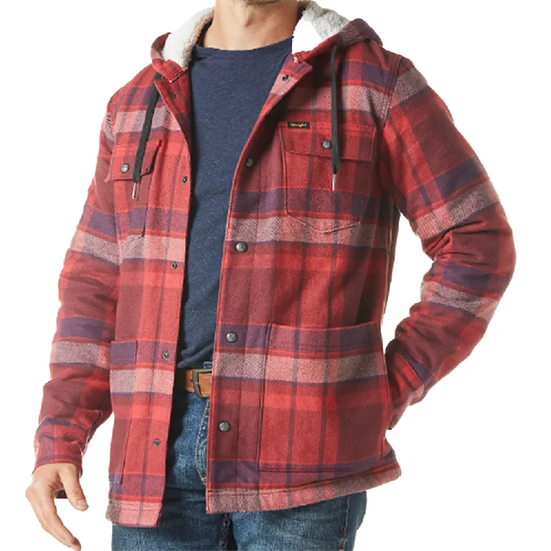 Unisex Wrangler Sherpa Lined Flannel Hooded Shacket