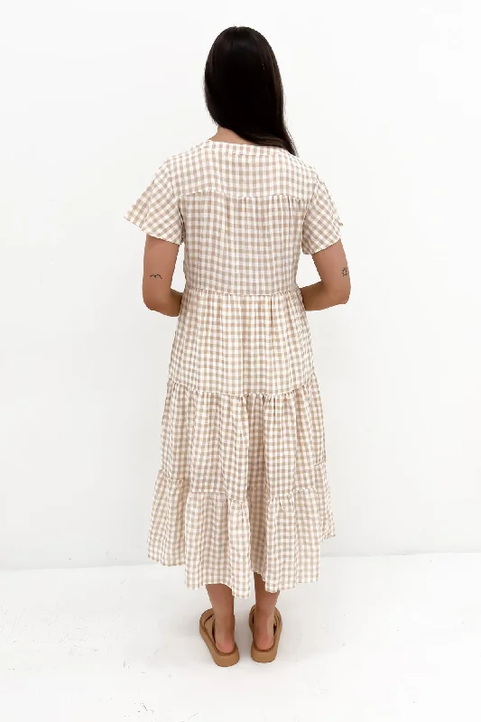 Zenny Midi Dress Latte Gingham