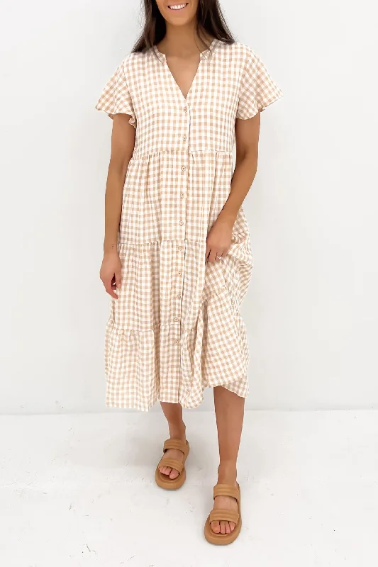 Zenny Midi Dress Latte Gingham