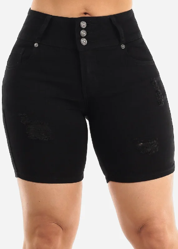 black-distressed-butt-lift-mid-thigh-denim-shorts-tb1953blk