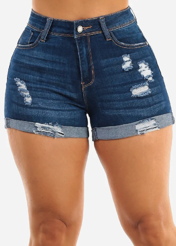 butt-lift-distressed-cuffed-dark-denim-shorts-br29304sdkblu