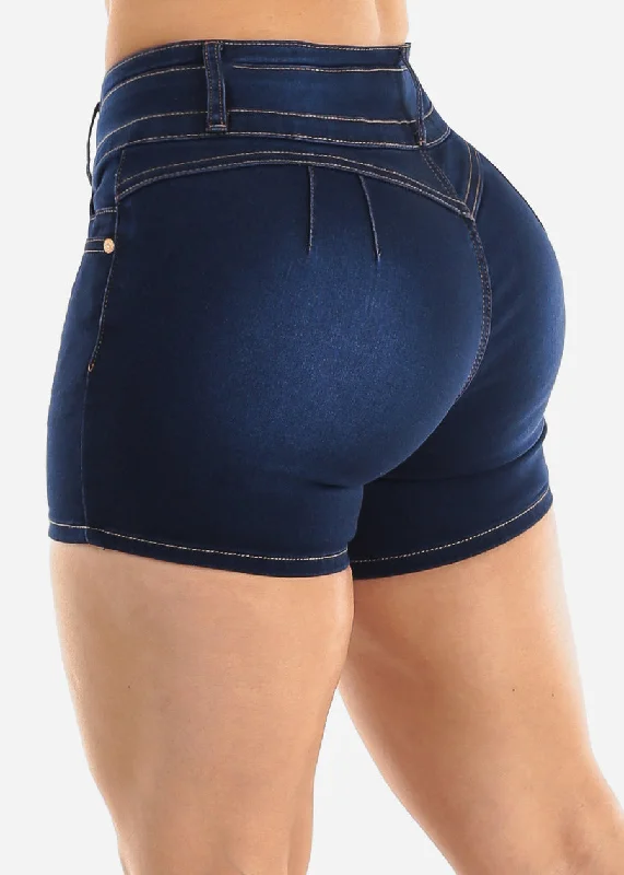 Butt Lifting Mid Rise Dark Denim Shorts