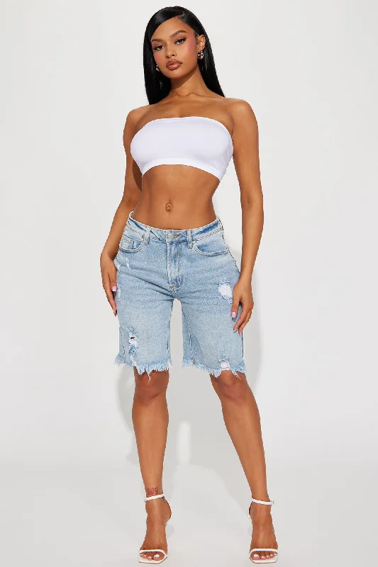 Came To Win Stretch Denim Bermuda Shorts - Medium Wash