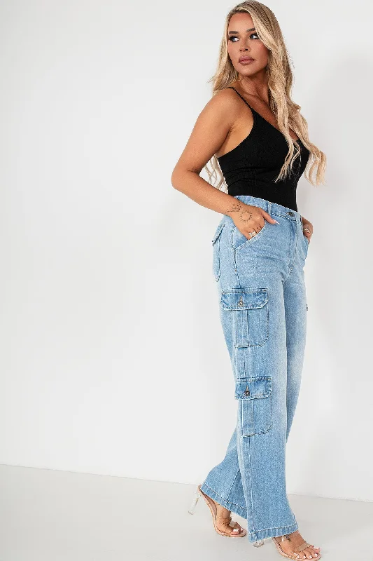 Elaina Blue Denim Cargo Trousers