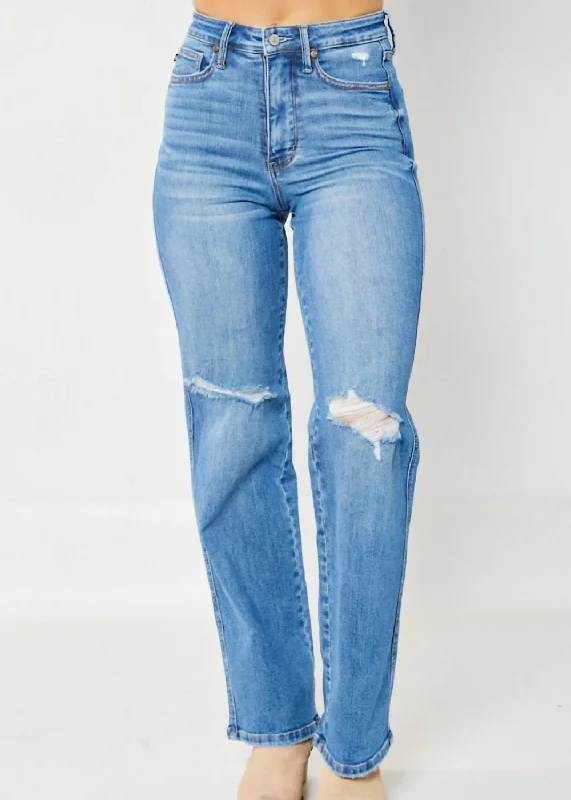 High Waist Straight Leg Jean In Medium Blue