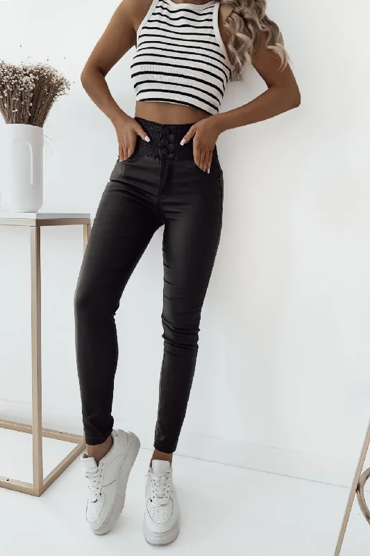 Keely Black High Waist Wax Shirred Jeans