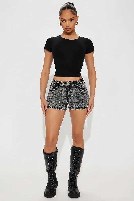 Not Soon Enough Stretch Denim Shorts - Black Wash