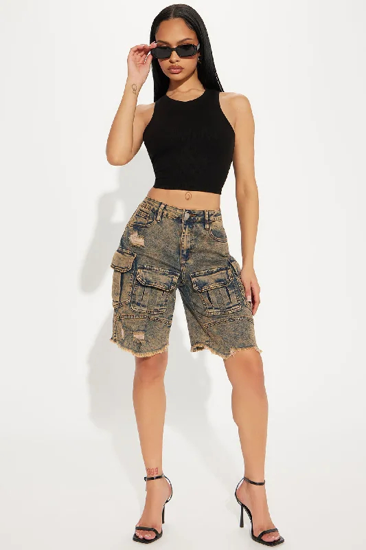 Out Of Character Cargo Bermuda Denim Shorts - Vintage Wash