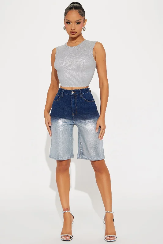 Shine For You Denim Bermuda Shorts - Silver