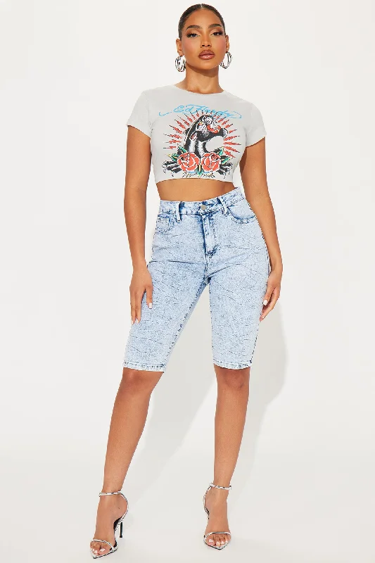 Stellar Stretch Denim Bermuda Shorts - Acid Wash Blue