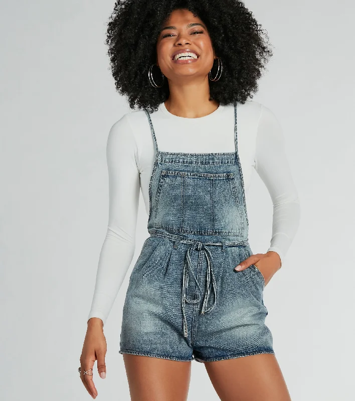 Sunny Mood Tie-Front Denim Shortalls