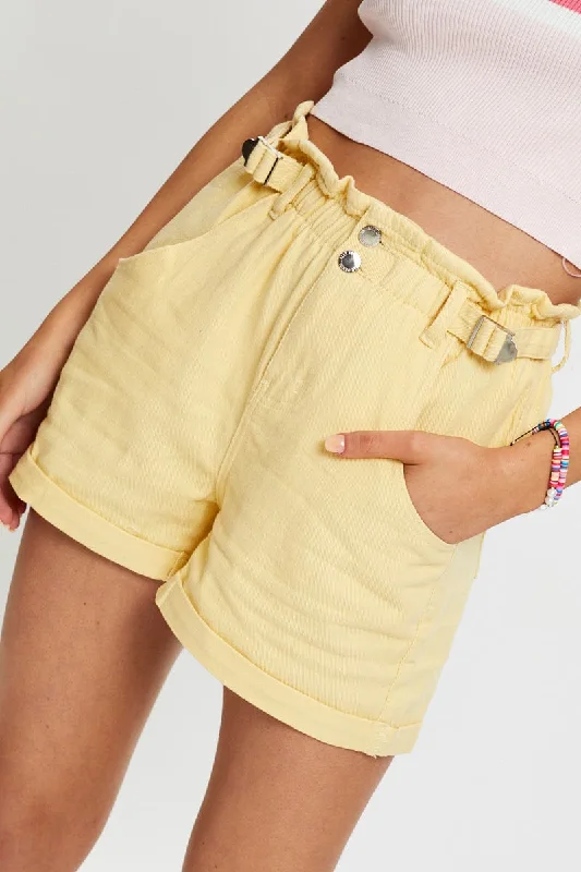 yellow-2-button-paperbag-color-denim-shorts-ds11375-80b